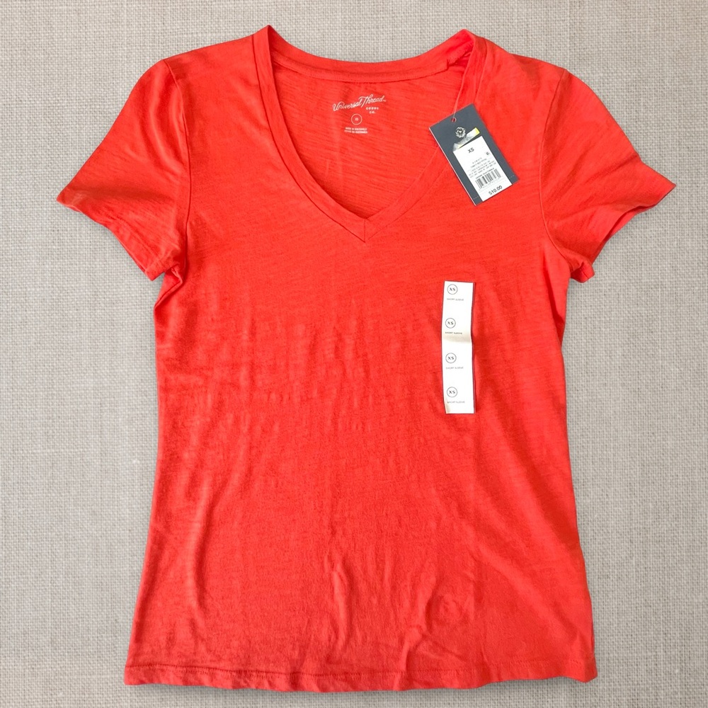 Universal Thread All Cotton “Tomato Red” Short Sleeve V-neck Tee Shirt SzXS